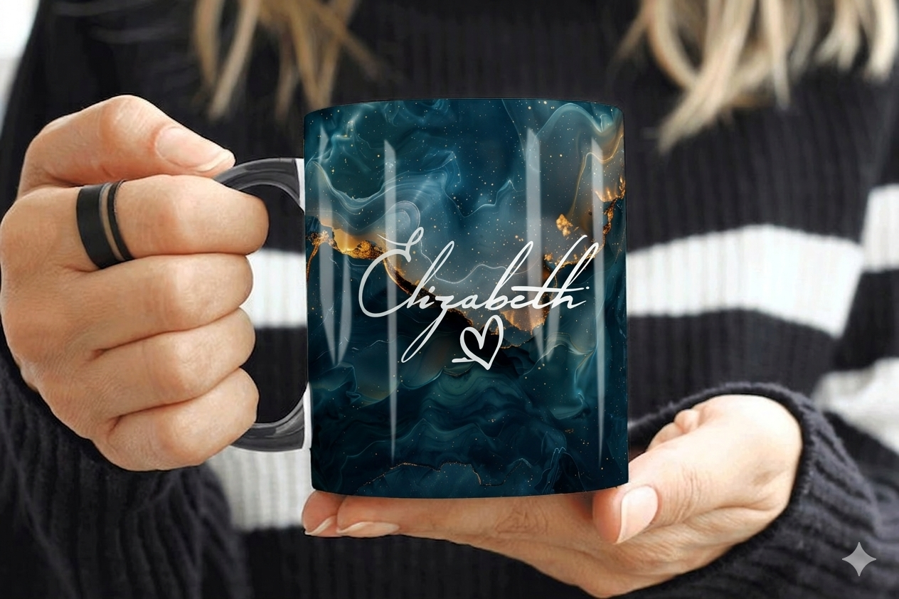 Smoky Teal Marble Mug Elizabeth Design (Free Delivery)