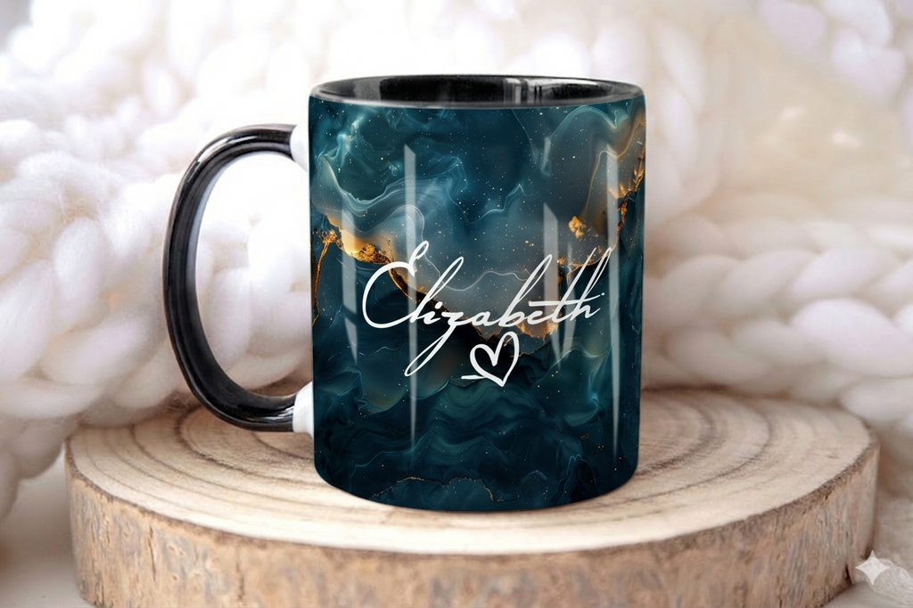 Smoky Teal Marble Mug Elizabeth Design (Free Delivery)