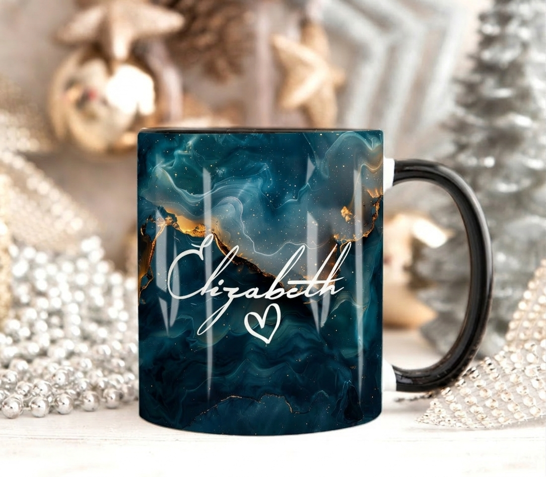 Smoky Teal Marble Mug Elizabeth Design (Free Delivery)