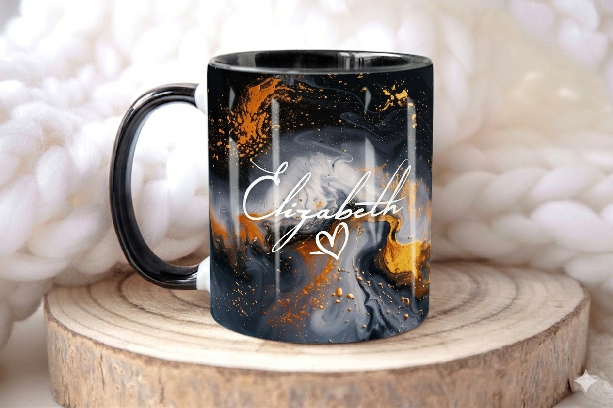 Black & Gold Marble Mug Elizabeth Design (Free Delivery)