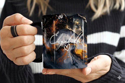 Black & Gold Marble Mug Elizabeth Design (Free Delivery)