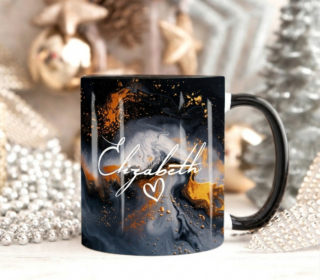 Black & Gold Marble Mug Elizabeth Design (Free Delivery)