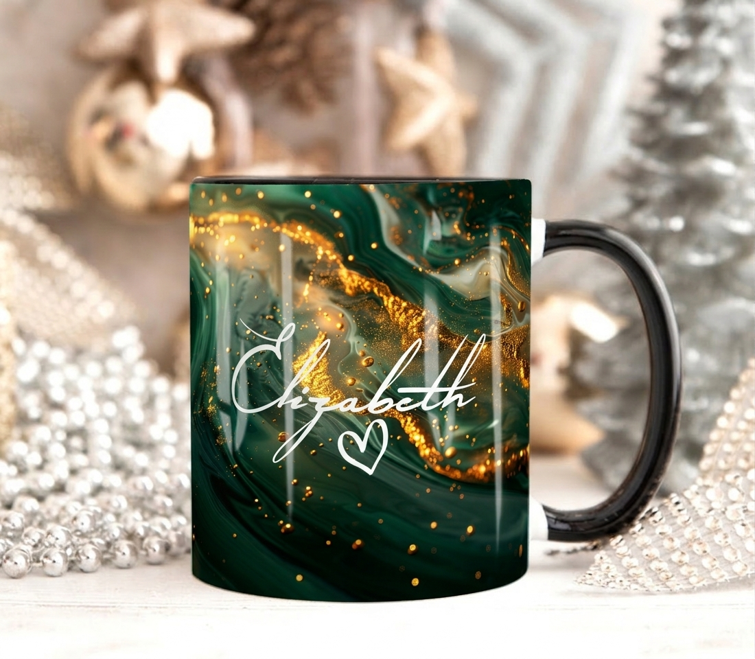 Green & Gold Marble Mug Elizabeth Design (Free Delivery)