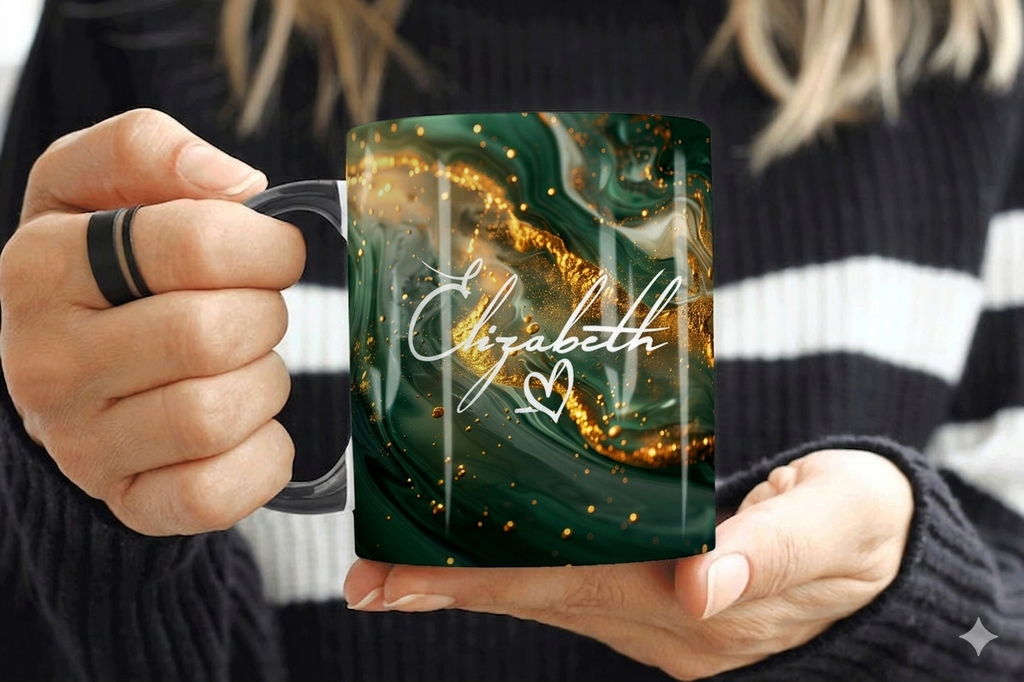 Green & Gold Marble Mug Elizabeth Design (Free Delivery)