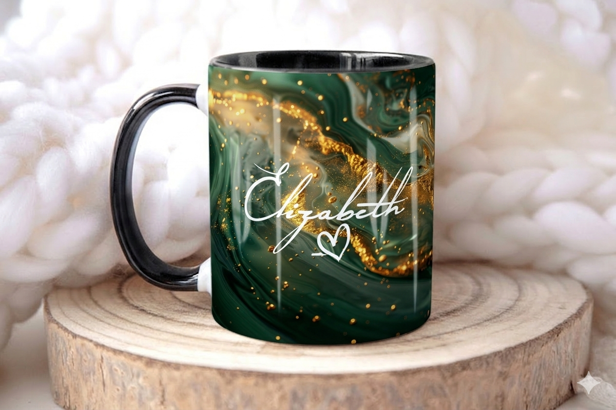 Green & Gold Marble Mug Elizabeth Design (Free Delivery)