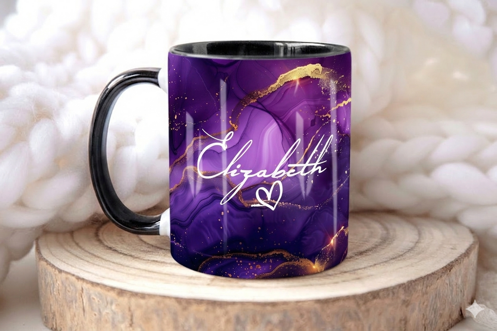 Lavender Deep Gold Marble Mug Elizabeth Design (Free Delivery)