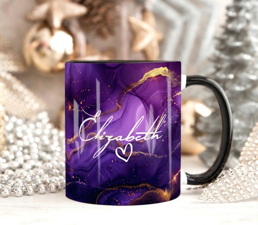Lavender Deep Gold Marble Mug Elizabeth Design (Free Delivery)