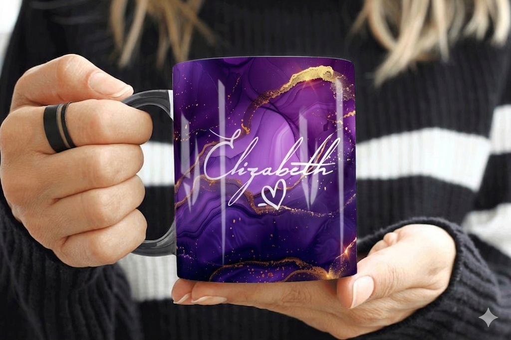 Lavender Deep Gold Marble Mug Elizabeth Design (Free Delivery)