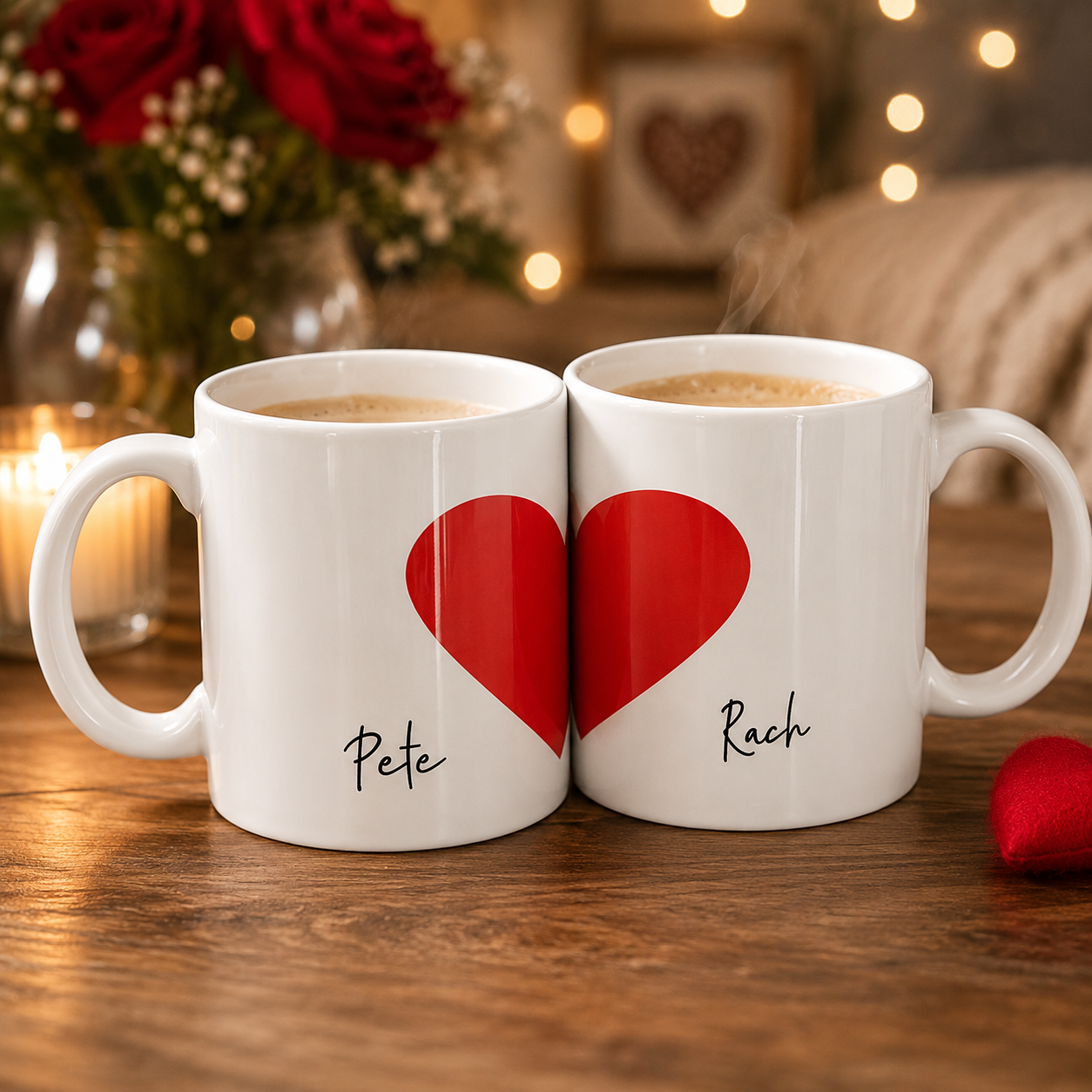 Red Heart Customized Couple Mug Set