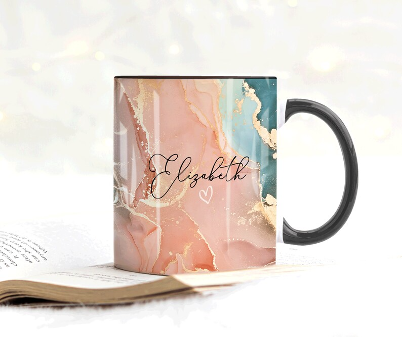 A. Peach Marble Mug Elizabeth Design (Free Delivery)