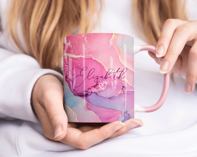 A. Pink Gold Marble Mug Elizabeth Design (Free Delivery)