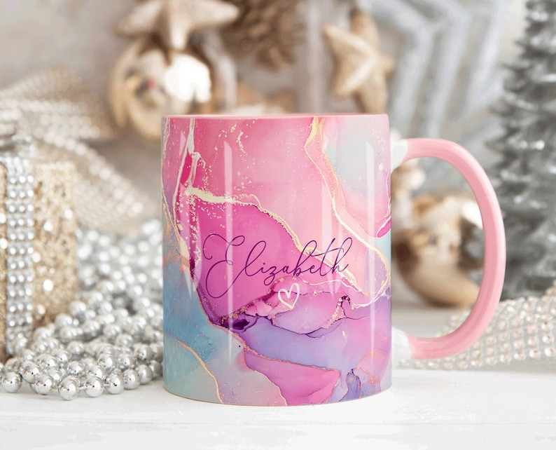 A. Pink Gold Marble Mug Elizabeth Design (Free Delivery)