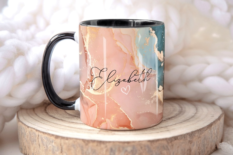 A. Peach Marble Mug Elizabeth Design (Free Delivery)