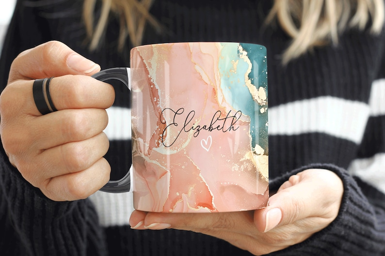 A. Peach Marble Mug Elizabeth Design (Free Delivery)