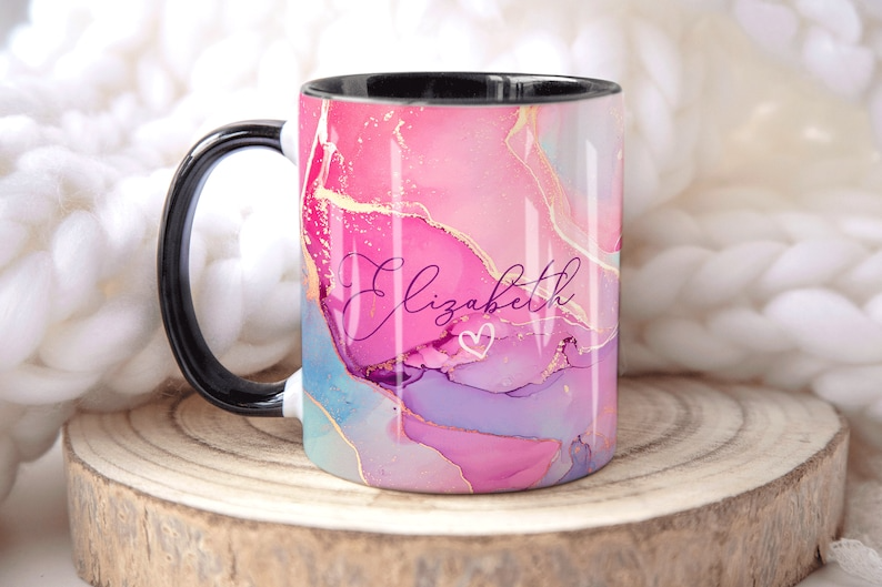 A. Pink Gold Marble Mug Elizabeth Design (Free Delivery)
