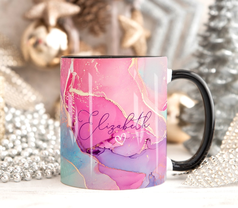 A. Pink Gold Marble Mug Elizabeth Design (Free Delivery)